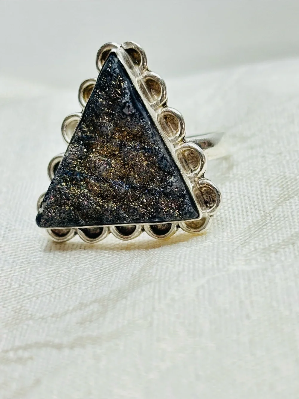 DruzyTriangle Sterling Silver Ring Size 9